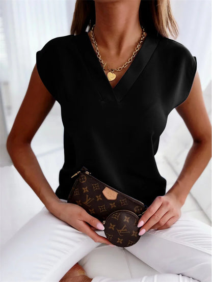 Casual Summer Short Sleeve Pleated Patchwork Blouse Elegant Office Lady Solid Chic Shirt Harajuku y2k Slim Tops 2023 Streetwear black