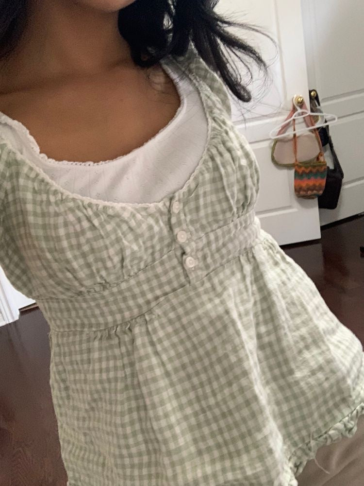 Womens Y2k Fairy Grunge Shirts Square Neck Short Sleeve Lace Patchwork Crop Top Vintage Aesthetic Clothes