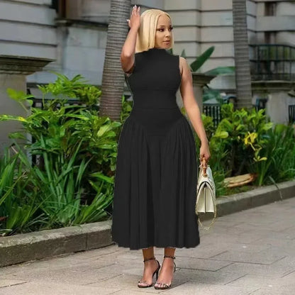 Fashion Women Ruched Side Sleeveless Pleated Maxi Dress 2025 Holiday Birthday Sexy Night Club Party Street Long Dresses