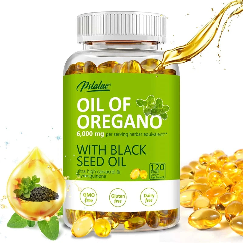 Oregano Oil Softgels - Contains Black Seed Oil, Promotes Digestion and Intestinal Health, Antioxidant, Enhances Immunity