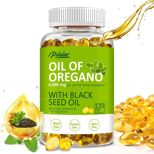 Oregano Oil Softgels - Contains Black Seed Oil, Promotes Digestion and Intestinal Health, Antioxidant, Enhances Immunity