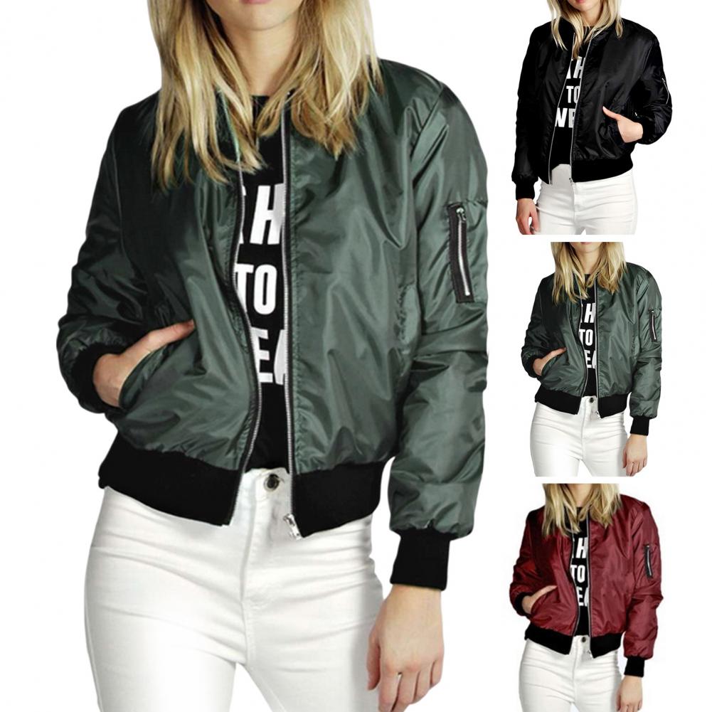 Women Casual Pocket Jacket Loose Commuter Streetwear Lady Spring Coat Zipper Cardigan Stand Collar Women Jacket Outerwear