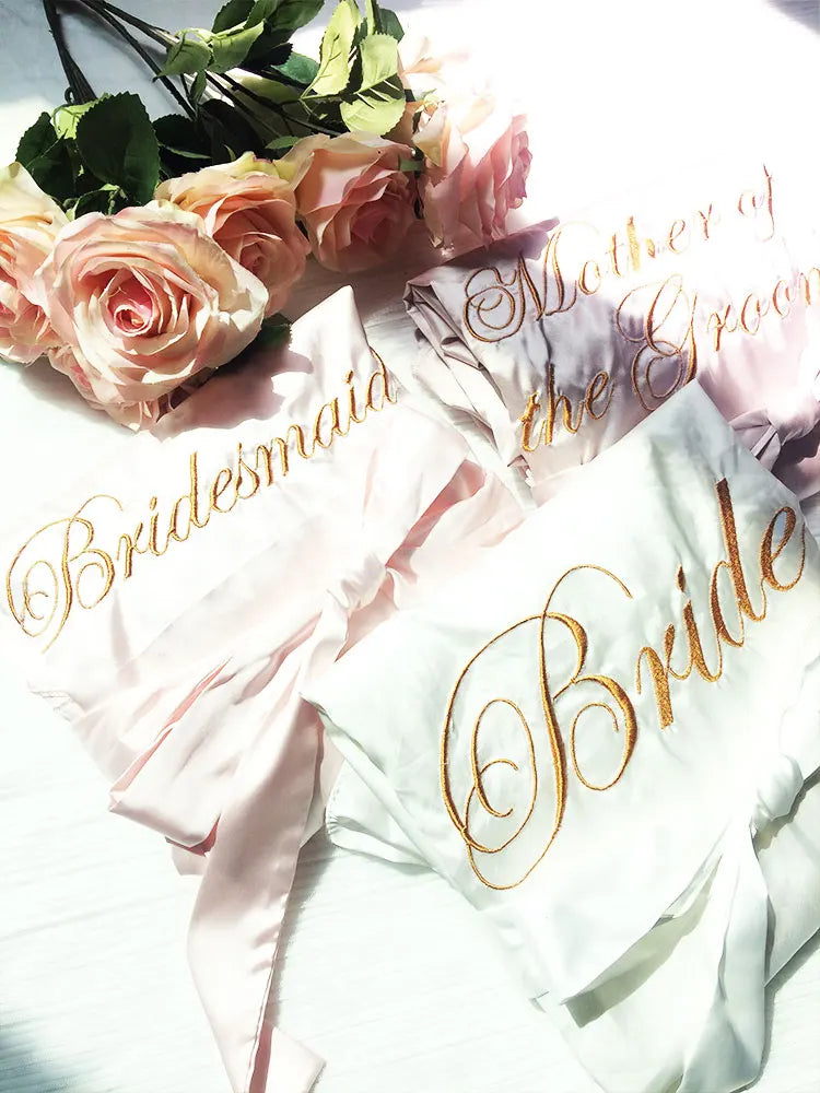 Personalized Embroidered Robe Ruffle Bridesmaids Silk Robes Bride Wedding Day Embroider Kimono Customizable Elements Kimono Robe