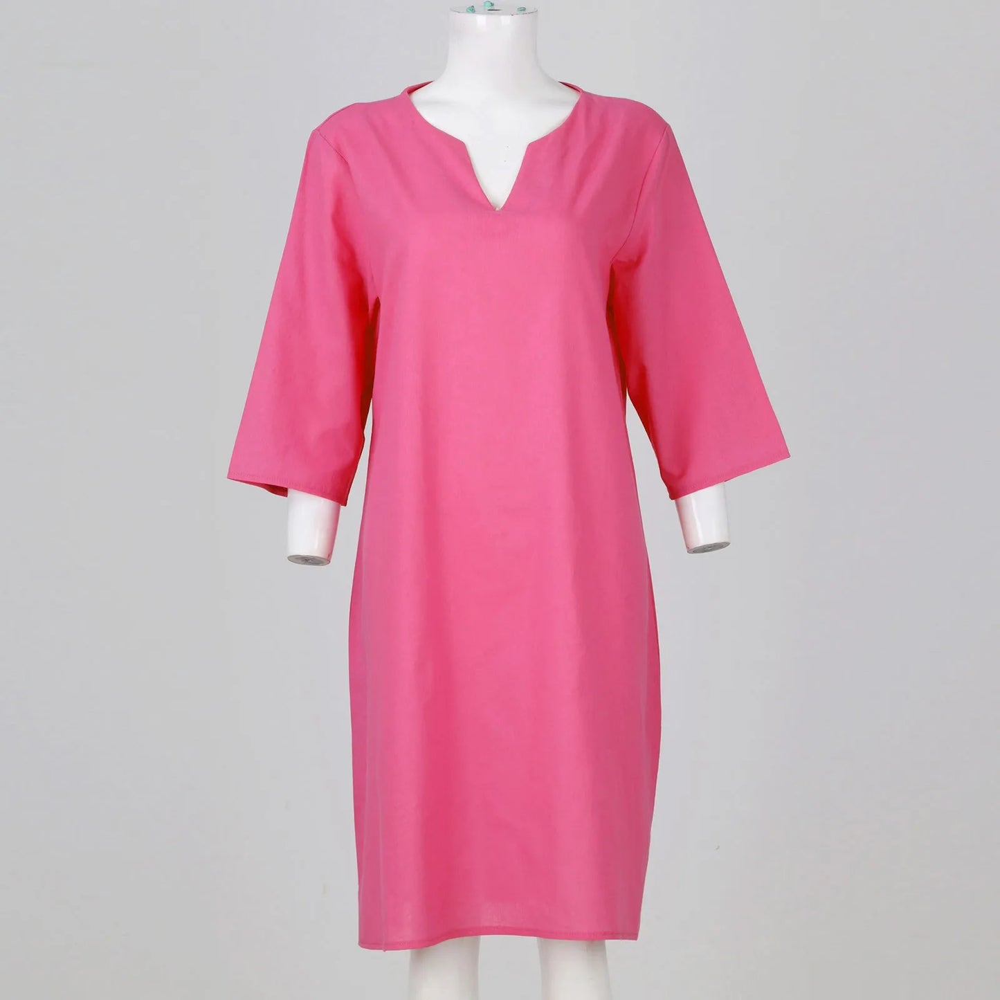 Cotton Linen Women's White Mini Dresses Half Sleeve Holiday Vacation Women's Dress V Neck Solid Color Women's Summer Party Dress