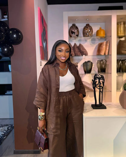 Cotton Linen Set Women Spring Summer Loose Oversize Long Sleeve Shirt Long Pants 2 Piece Sets Casual Office Ladies Trousers Suit