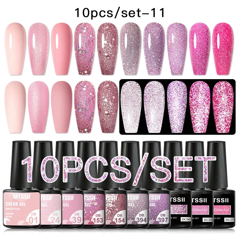 10PCS/Set Gel Nail Polish Set 125 Colors Glitter Semi Permanent Hybrid Gel Varnishes Base Top Coat Soak Off UV LED Nail Art Gel