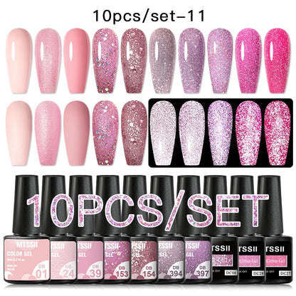 10PCS/Set Gel Nail Polish Set 125 Colors Glitter Semi Permanent Hybrid Gel Varnishes Base Top Coat Soak Off UV LED Nail Art Gel