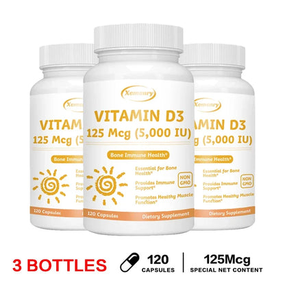 Vitamin D3 5000IU Capsules - Helps Support Muscle and Nerve Health, Bone Health, Immunity and Sleep Quality, Anti-inflammatory 120 Capsule-3bottles