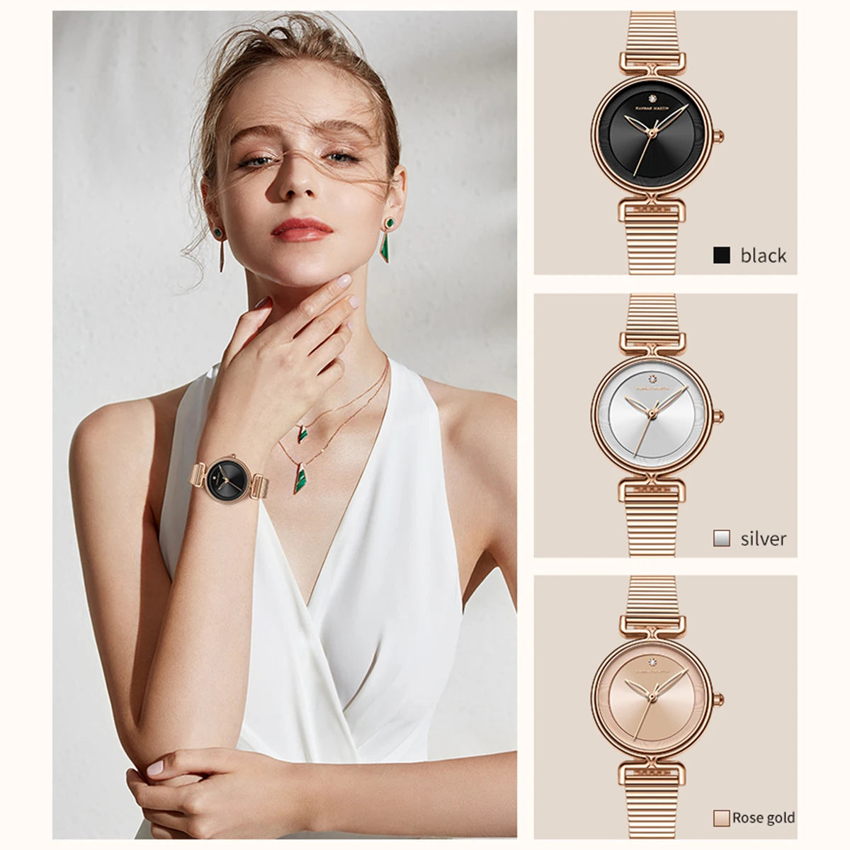 Women Quartz Watch Fashionable Simple Style Japanese Movement Rhinestone Rose Gold Stainless Steel Mesh Luxury Watch for Ladies