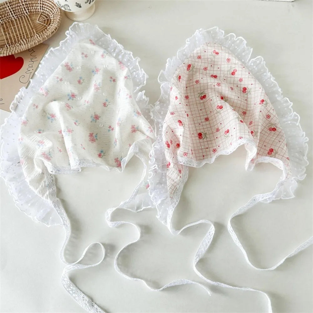 French Pastoral Style Triangle Triangle Headband Fiber Handmade Flower Headscarf Flower Lace Turban Hair Accessories Beach