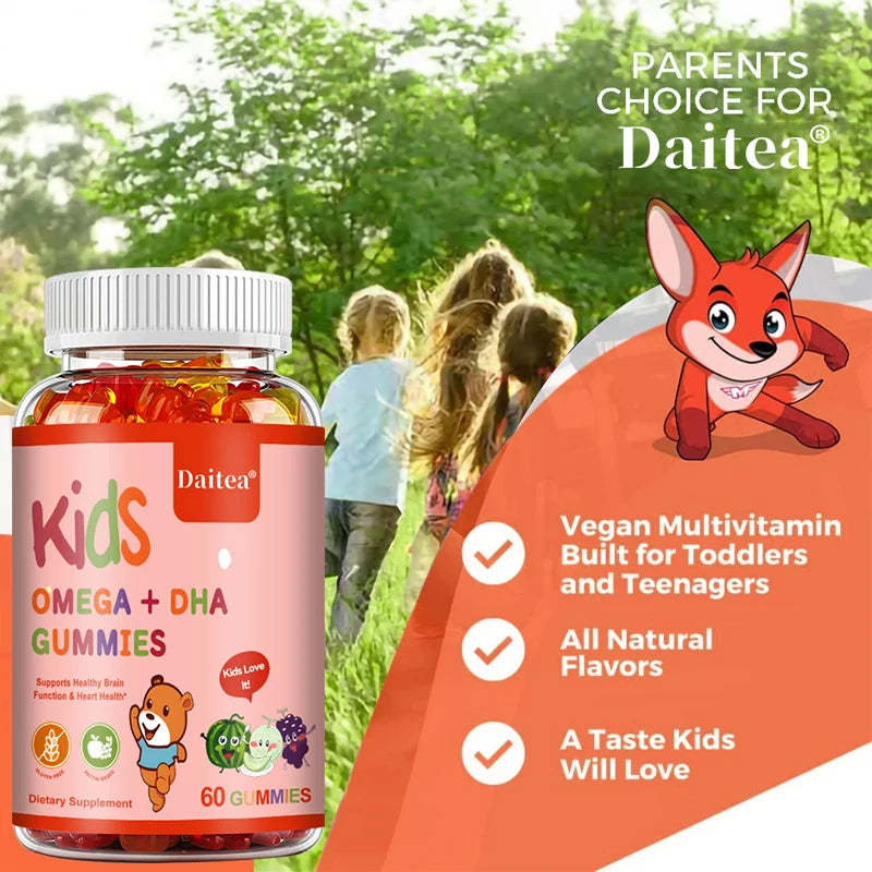 Children's Intelligence Supplement Gummies, Containing Vitamin D, OMEGA + Calcium, Support Attention, Memory, Brain Health