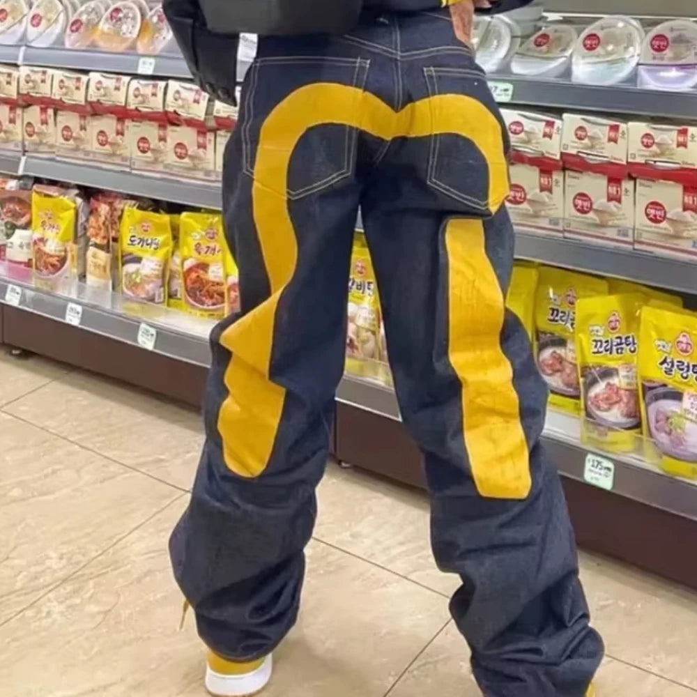 European and American hip-hop jeans men and women printing four seasons trendy trousers Gothic Y2K high street spring and summer