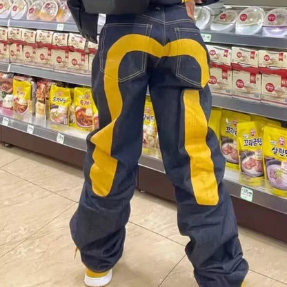 European and American hip-hop jeans men and women printing four seasons trendy trousers Gothic Y2K high street spring and summer