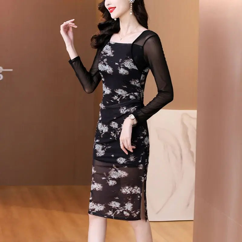 Women's 2025 New Slim Hip Square Neckline Temperament Dress
