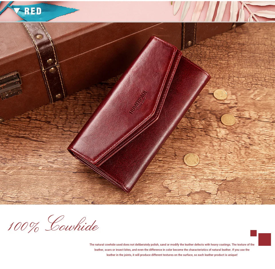 HUMERPAUL Women' s Wallet Top Layer Leather Long Cell Phone Bag with RFID Card Holder Large Capacity Luxury ﻿Ladies Handbags