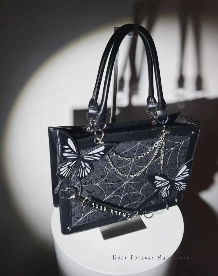 Labyrinth Butterfly Spider Web Letter Chain Handbags DIY Transparent Ita Bag Y2K Lolita Gothic Tote Vintage Fashion Shoulder Bag