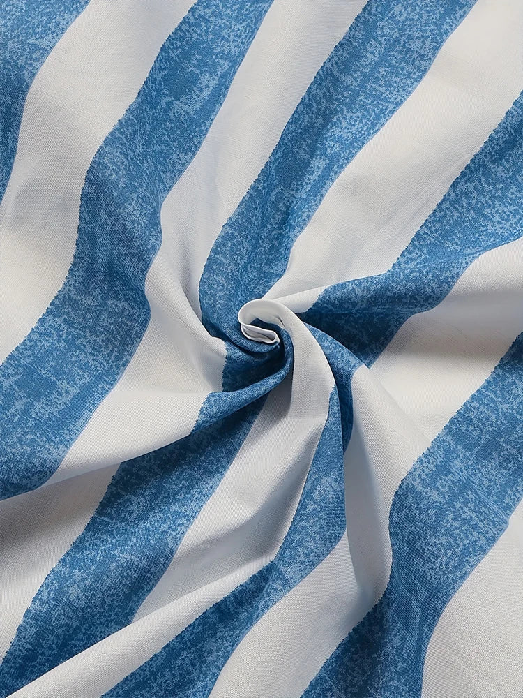 Plus Size 2024 Summer New Women's Striped Pullover T-Shirt V-Neck Short Sleeve Casual Tops Polyester