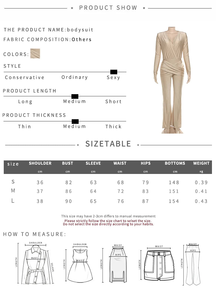InGrily Simple Smooth Jumpsuit Women Cross v-Neck Long Sleeve Folds Skinny Solid Sexy Hipster Elegant Street Classic Chic Outfit Badiee Stylez