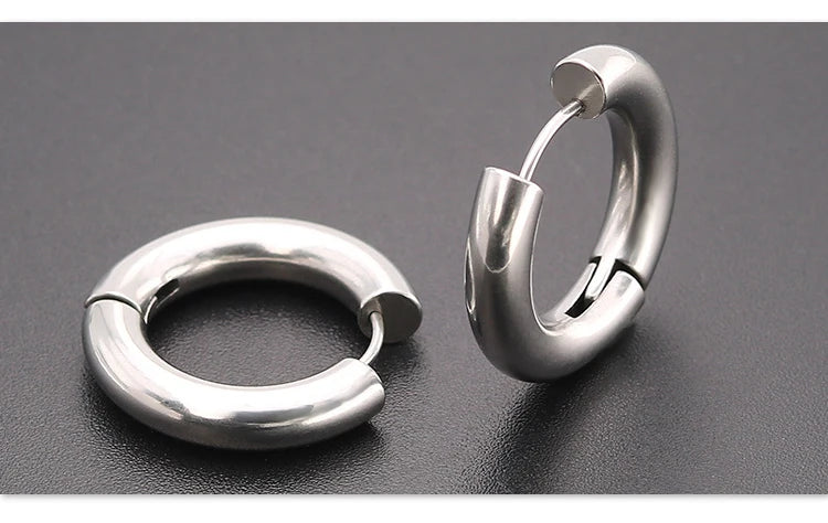Men' s Earrings Stainless Steel Chunky Hoop Earrings For Man Round Circle Ear Hoops Punk Hip Hop Jewelry Couple Accessories