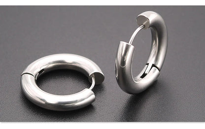 Men' s Earrings Stainless Steel Chunky Hoop Earrings For Man Round Circle Ear Hoops Punk Hip Hop Jewelry Couple Accessories