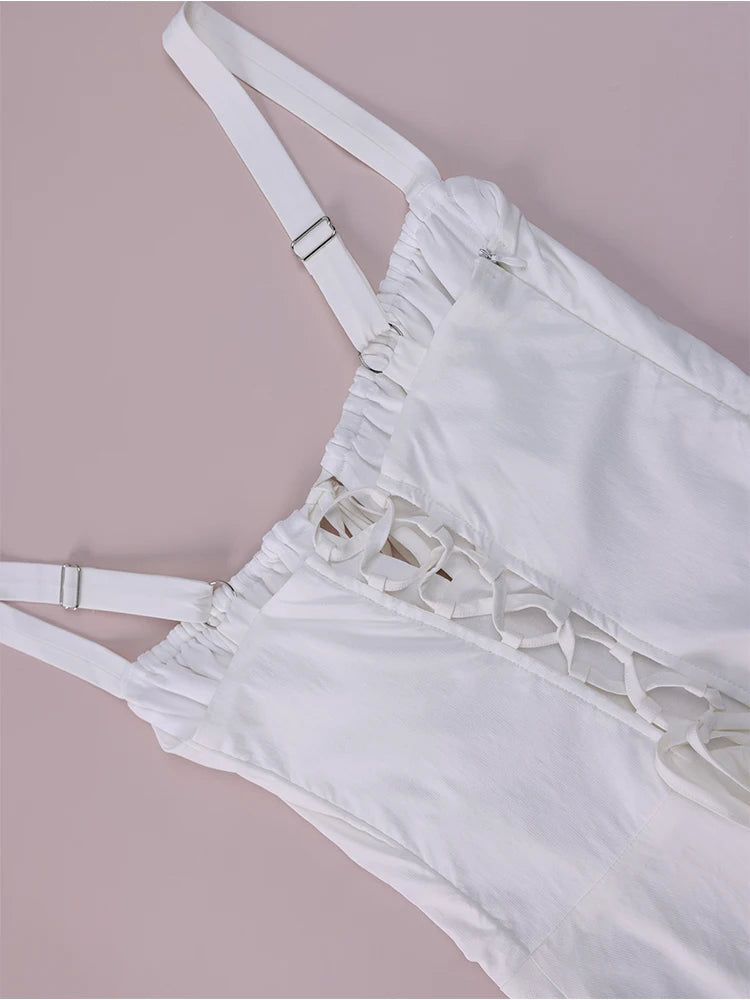 NewAsia Fashion Solid Mini Dress Sweet Adjustable Bandage Backless Slim Camis Dresses Elastic Zipper Robe Holiday Style Vestidos