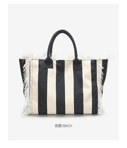 European and American Letters Tassel Canvas Bag Arge Capacity Handbags Travel Women Beach Tote Bag Fashion Casual Shopping Bags