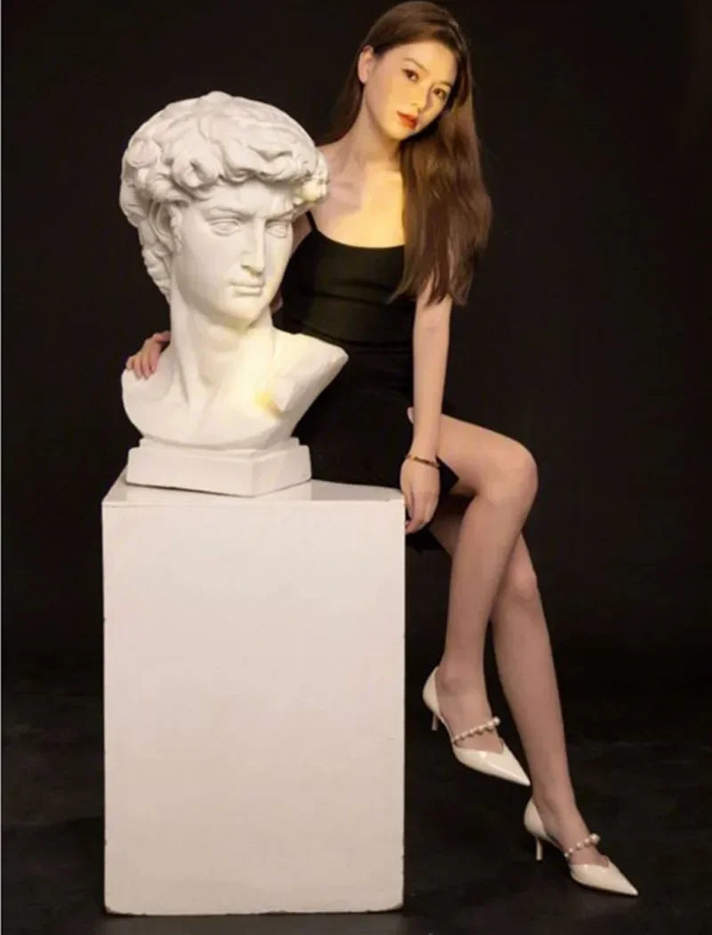 Spring/Summer New Pointed High Heels Hollow Fashion Banquet Pearl Hollow V-Mouth Women's Thin Heels Shallow Mouth Sandals