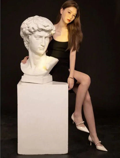 Spring/Summer New Pointed High Heels Hollow Fashion Banquet Pearl Hollow V-Mouth Women's Thin Heels Shallow Mouth Sandals