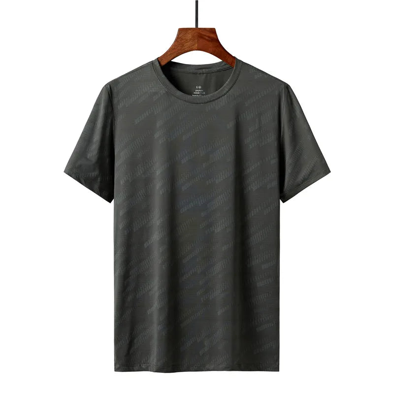 Men's Quick Dry Ice Silk T-Shirts Short Sleeve Breathable Workout Shirts Sweat Absorbing Athletic Top Gym Casual Wear 4 Colors Dark Grey