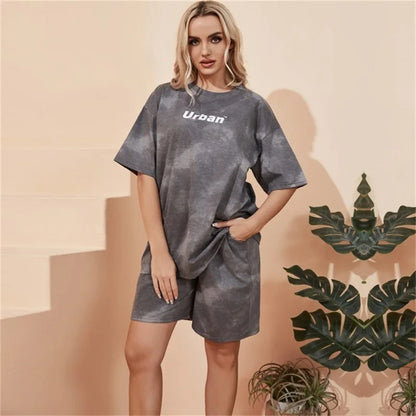 2Piece Suit Women T-Shirt Shorts Set Tie Dye Loose tshirt and wide leg middle shorts with pockets female Casual Soft Summer Sets