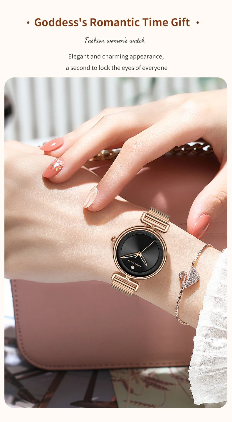 Women Quartz Watch Fashionable Simple Style Japanese Movement Rhinestone Rose Gold Stainless Steel Mesh Luxury Watch for Ladies