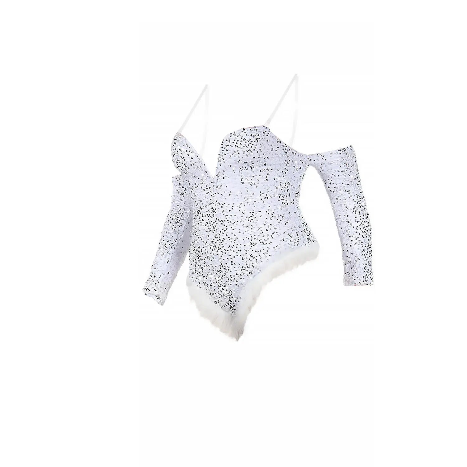 Women's Elegant Sequined Feather Slim Patchwork Bodysuits Spring Summer New Sexy Bodysuits Women Long Sleeve Backless Bodysuits