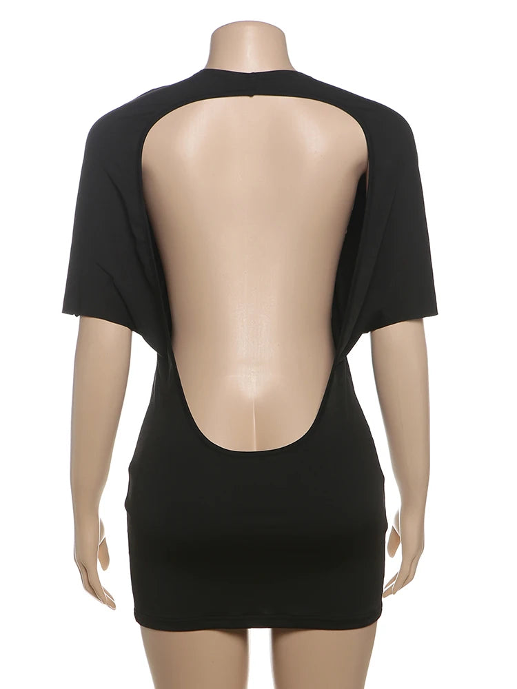 Nibber o-Neck Sexy Backless Mini Dress Women Y2K Solid Trend Style Half Sleeve Spicy Girls Street Midnight Fashion Slim Outfits