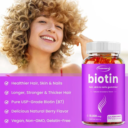 Premium Biotin Gummies 10,000 Mg - Promotes Healthy Hair, Skin and Nails Supplement