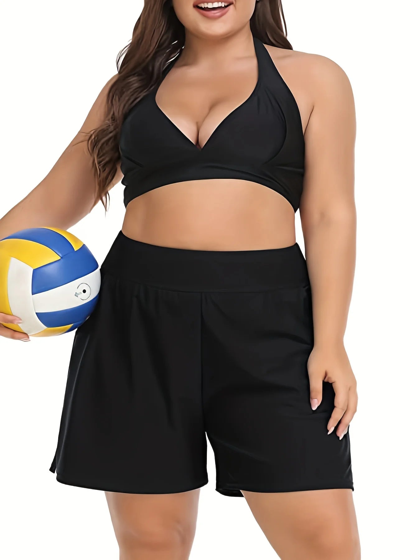 2024 new summer women's plus-size high elastic fabric pocket design fashion sports shorts