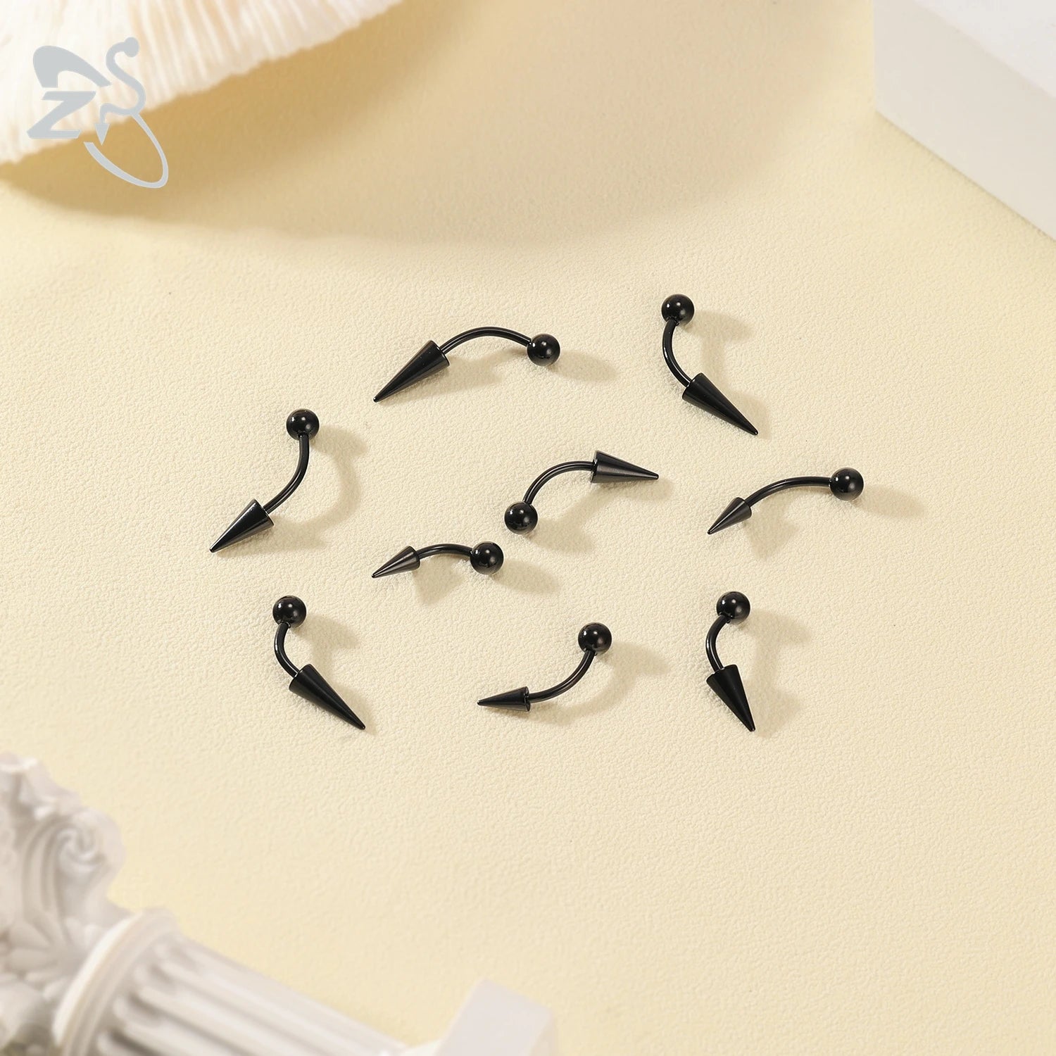 ZS 1 PC 16G Stainelss Steel Eyebrow Ring For Men Women Long Spike Curved Nose Bridge Piercing 3 Colors Cone Lip Labret Piercings