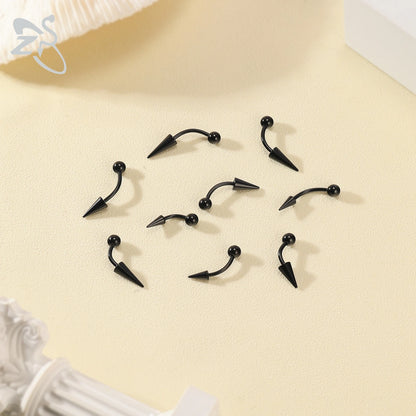 ZS 1 PC 16G Stainelss Steel Eyebrow Ring For Men Women Long Spike Curved Nose Bridge Piercing 3 Colors Cone Lip Labret Piercings