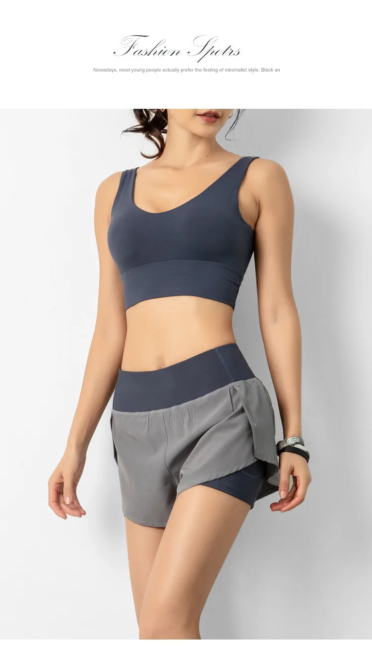 Sport Shorts Women Sportswear Double-deck Running Shorts Yoga Bottoms Summer Gym Fitness Training Jogging Short Pants