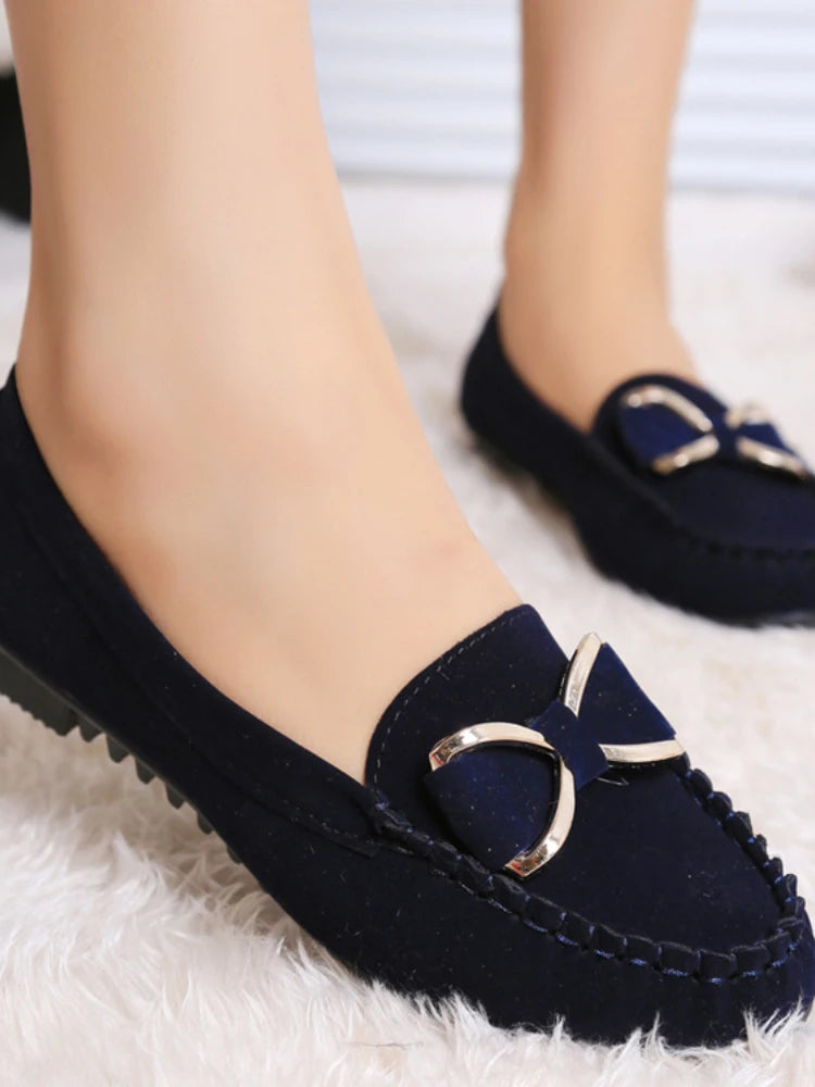 Women's Flat Shoes Fashion Casual Lofers 2023 Ladies Elegant Butterfly-Knot Comfortable Shoes Women Soft Classic Office Shoes Dark Blue