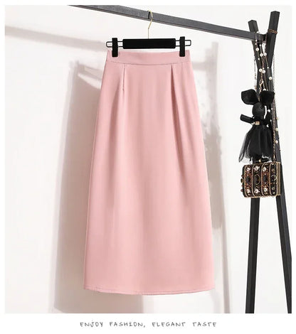 2025 Summer Female Fashionable Versatile Solid Skirts High Waisted Mid Length A-line Plus Size Skirt Split Wrap Body Skirt