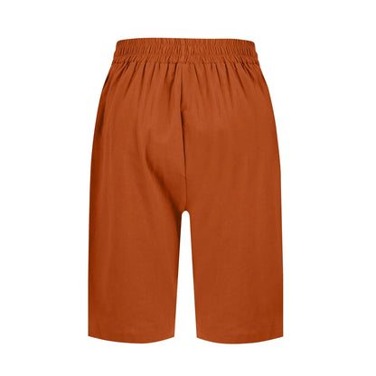 Womens Capris Cotton Linen Pants Drawstring Elastic Waist Pants Casual Cropped Trousers Daily Breeches Five Half Pants Pantalone