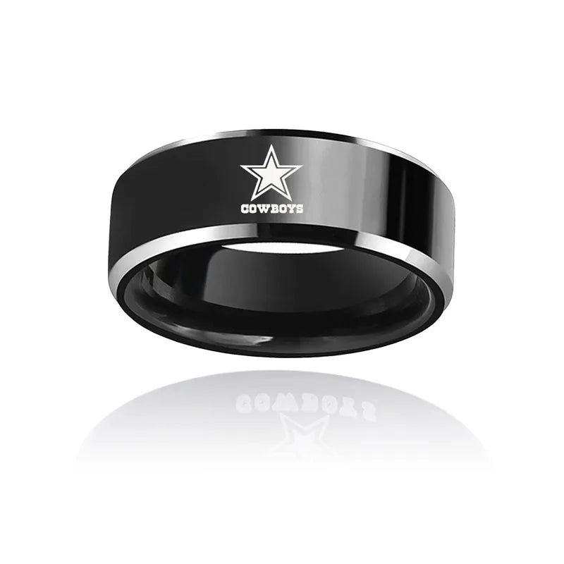 MOREDEAR 8mm Black Titanium Ring Dallas Cowboys For Men and Women