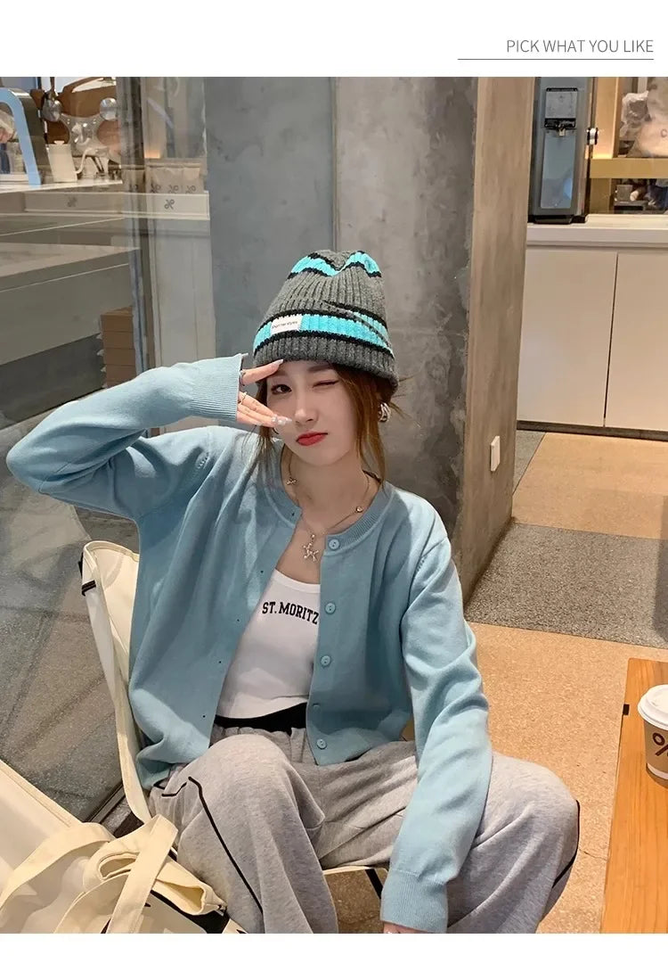 New 2025 Spring Summer Knit Cardigan O-Neck Solid Color Fashion High-Grade Comfortable Slim Casual Knitwear Tops