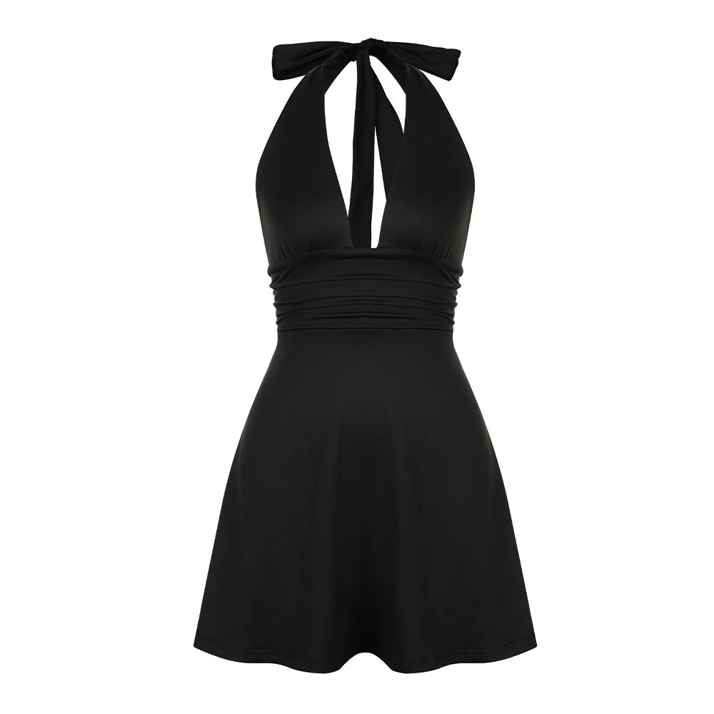 Halter Backless Black Sexy Women's Dress 2024 Fashion Korean Short Dress Elegant Female Clothing Evening Party Formal Occas Dres Badiee Stylez