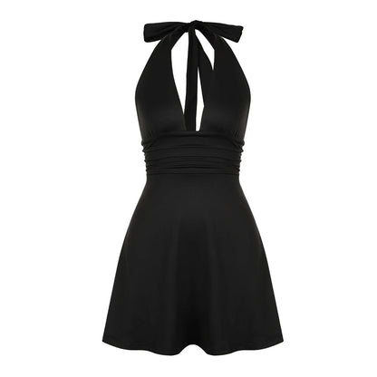 Halter Backless Black Sexy Women's Dress 2024 Fashion Korean Short Dress Elegant Female Clothing Evening Party Formal Occas Dres Badiee Stylez