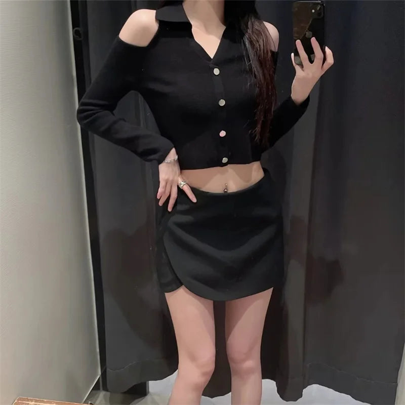 MUJER 2025 Black Mini Skirt Shorts Woman Fashion Asymmetric Skort For Women High Waist Short Skirts Woman Summer Casual Shorts