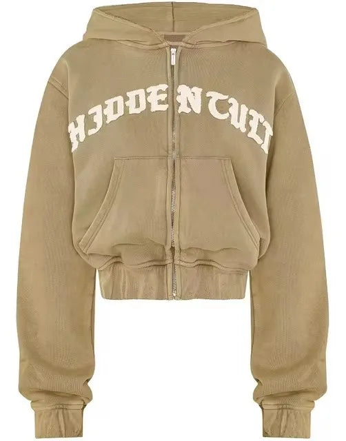 Patchwork 2 Piece Set Tracksuit Women Zip Wide Waist Crop Hooded Pocket Jacket + Sporty Pants Matching Casual Basic Suit