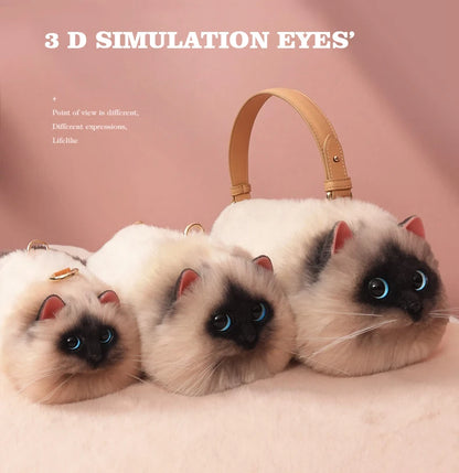 Women Exquisite Shoulder Underarm Bags Siamese Cat Bag Plush Cute Plush Crossbody Bag Female Winter Autumn Handbags Hot