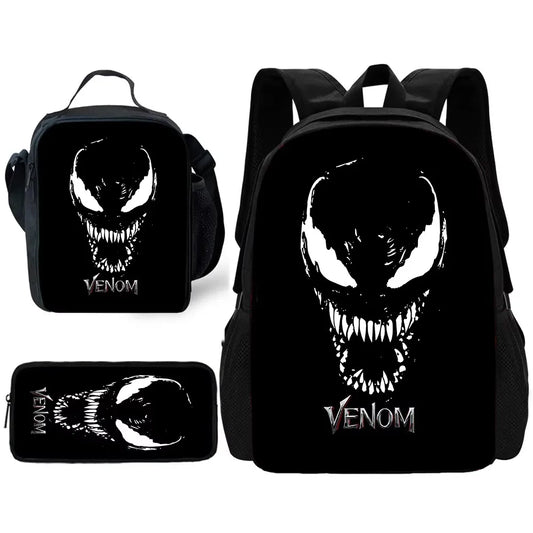Marvels V-venoms Child School Backpack with Lunch Bags ,Pencil Bags ,School Bags for Boys Girls Best Gift XHOO1-TZ-102-A5