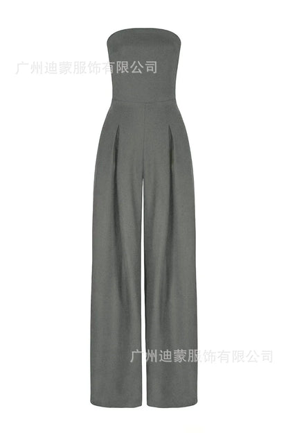 Summer Women's Jumpsuit Fashion Strapless Solid Color Sleeveless Loose Wide Legs Pants Casua Romper High Streetwear Female Cloth Badiee Stylez